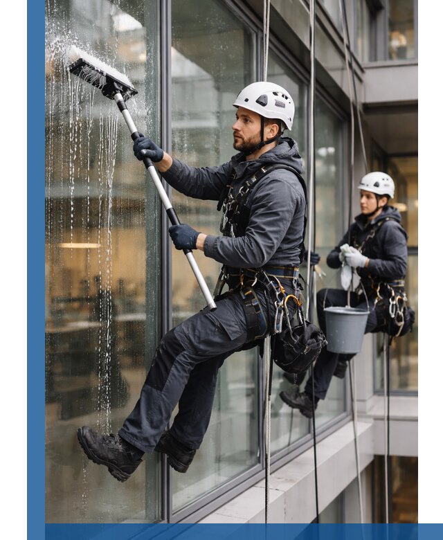 Профессиональная мойка витражей промышленными альпинистами в Набережных Челнах