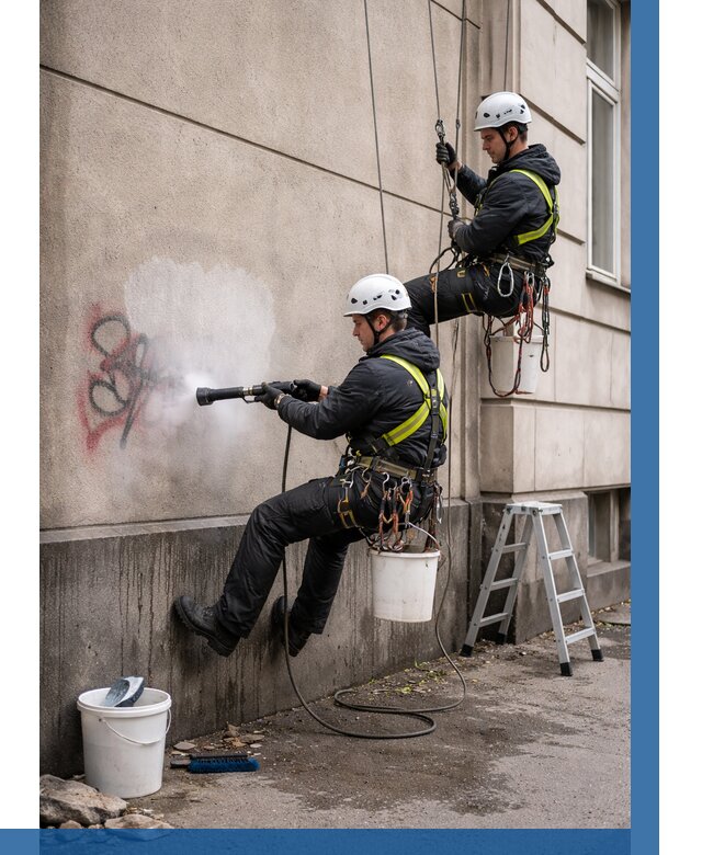 Удаление граффити с фасада в Набережных Челнах от 4571 р. | ВЫСОТНИК-Нбр