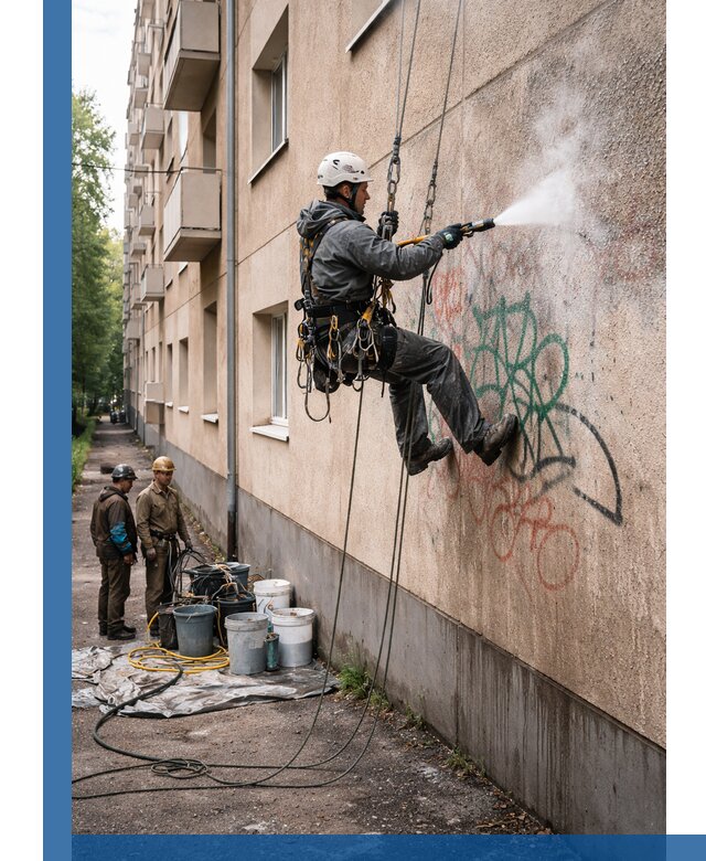 Удаление граффити с фасада в Набережных Челнах без следов и повреждений