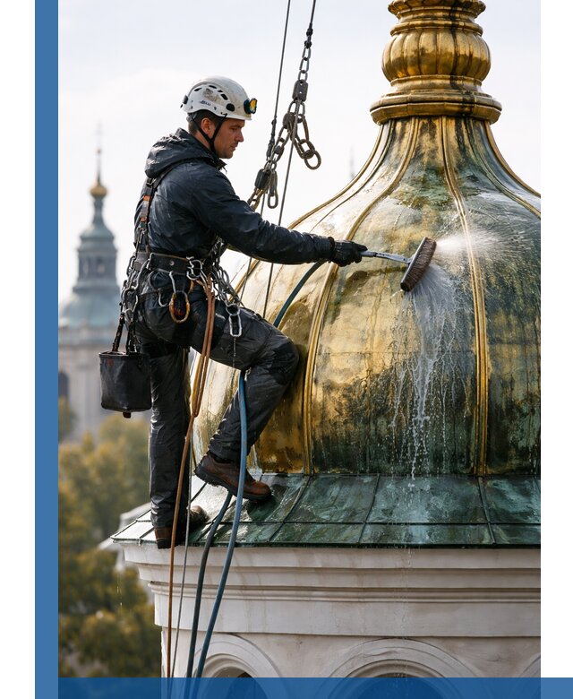 Профессиональная мойка куполов и шпилей высотными альпинистами в Набережных Челнах