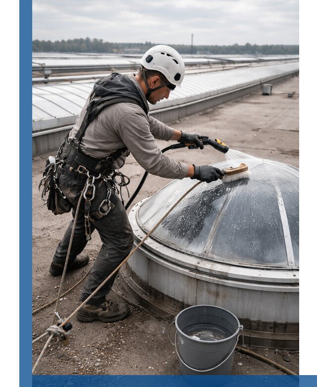 Мойка зенитных фонарей на кровле для промышленных объектов в Набережных Челнах