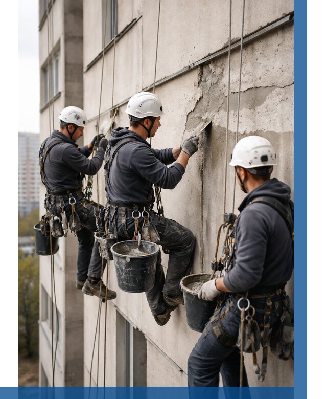 Ремонт бетонных элементов фасада в Набережных Челнах от 2540 р. | ВЫСОТНИК-Нбр