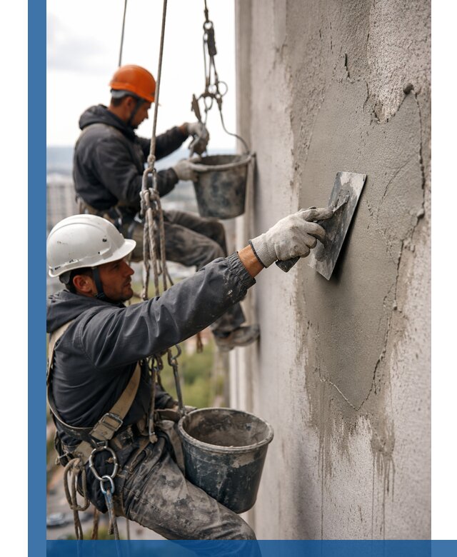 Штукатурка фасада на высоте в Набережных Челнах профессиональные работы