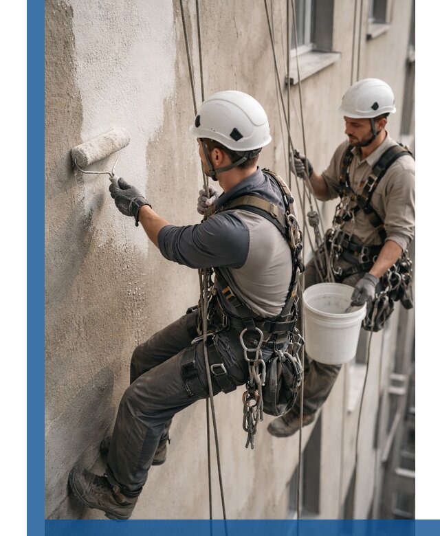 Грунтовка фасада на высоте в Набережных Челнах промышленными альпинистами