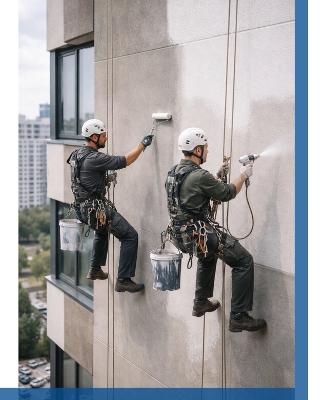 Покраска фасада альпинистами в Набережных Челнах от 305 р. | ВЫСОТНИК-Нбр