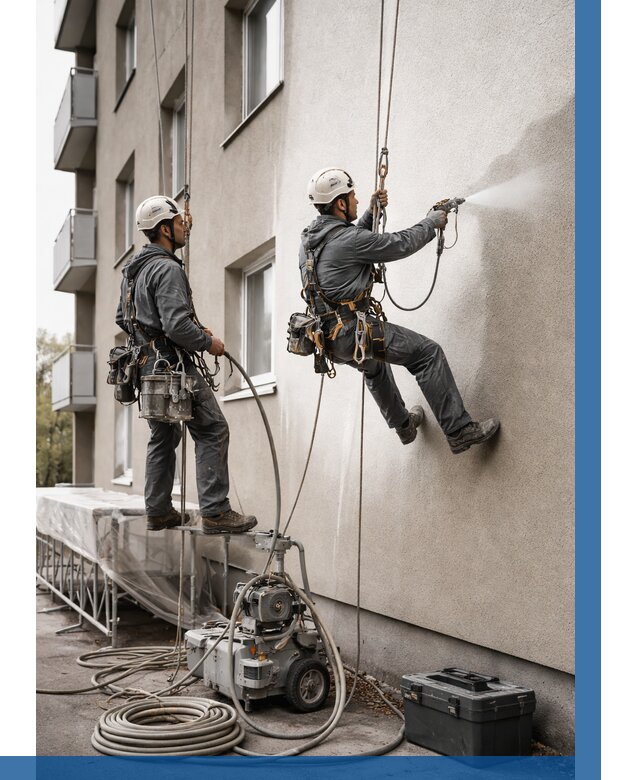 Безвоздушная покраска фасада в Набережных Челнах от 223 р/м² | ВЫСОТНИК-Нбр