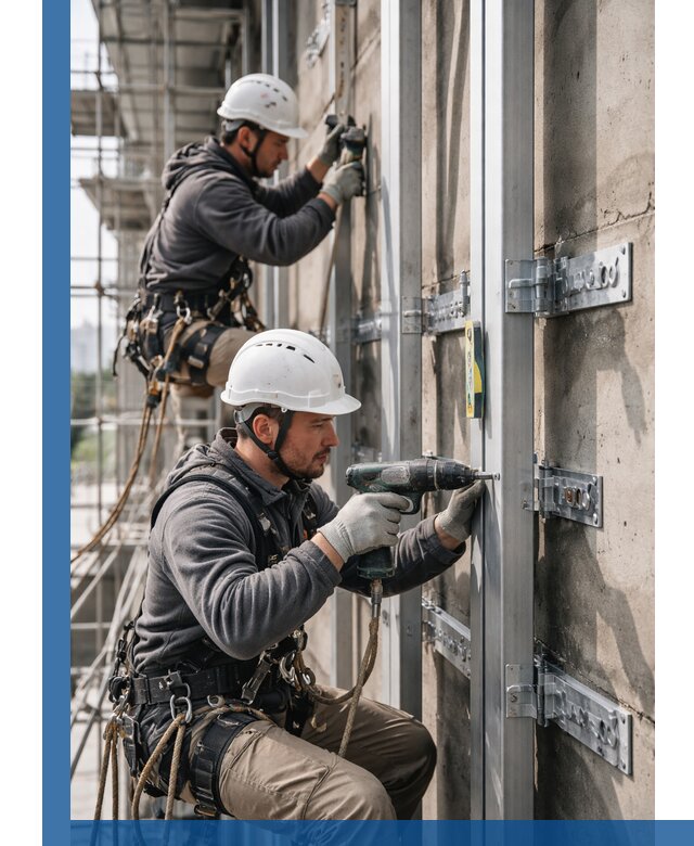 Монтаж и крепление подсистемы вентфасада в Набережных Челнах