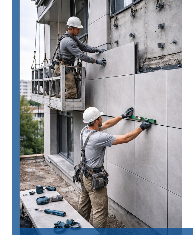 Монтаж керамогранита на фасад в Набережных Челнах под ключ с гарантией качества