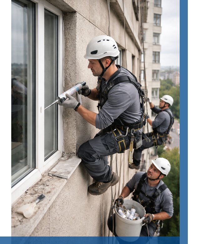 Герметизация оконных швов снаружи в Набережных Челнах от 1524 р. | ВЫСОТНИК-Нбр