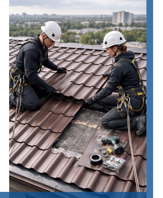 Ремонт металлочерепицы на крыше в Набережных Челнах от 914 р. | ВЫСОТНИК-Нбр