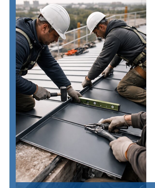 Монтаж фальцевой кровли в Набережных Челнах для промышленных зданий