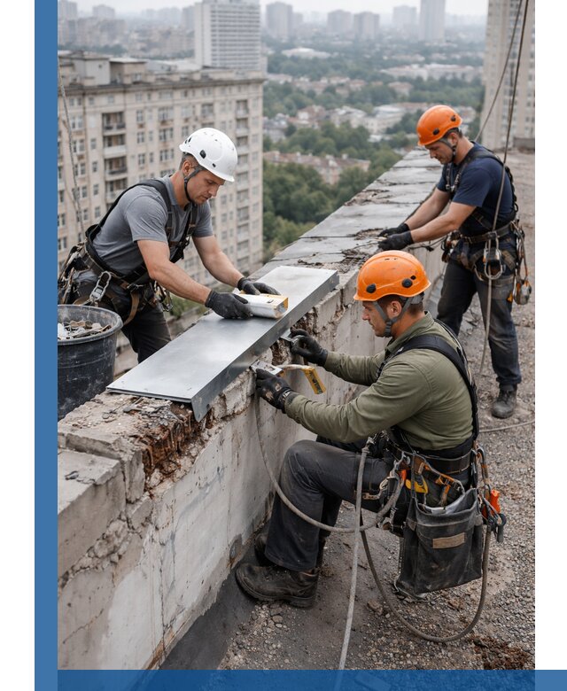 Ремонт парапета на кровле в Набережных Челнах, высотные работы с гарантией