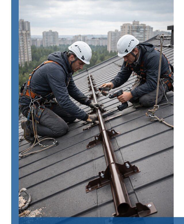 Монтаж снегозадержателей на кровле зданий в Набережных Челнах под ключ