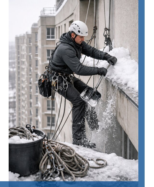 Очистка карнизов от снега в Набережных Челнах от 305 р. | ВЫСОТНИК-Нбр