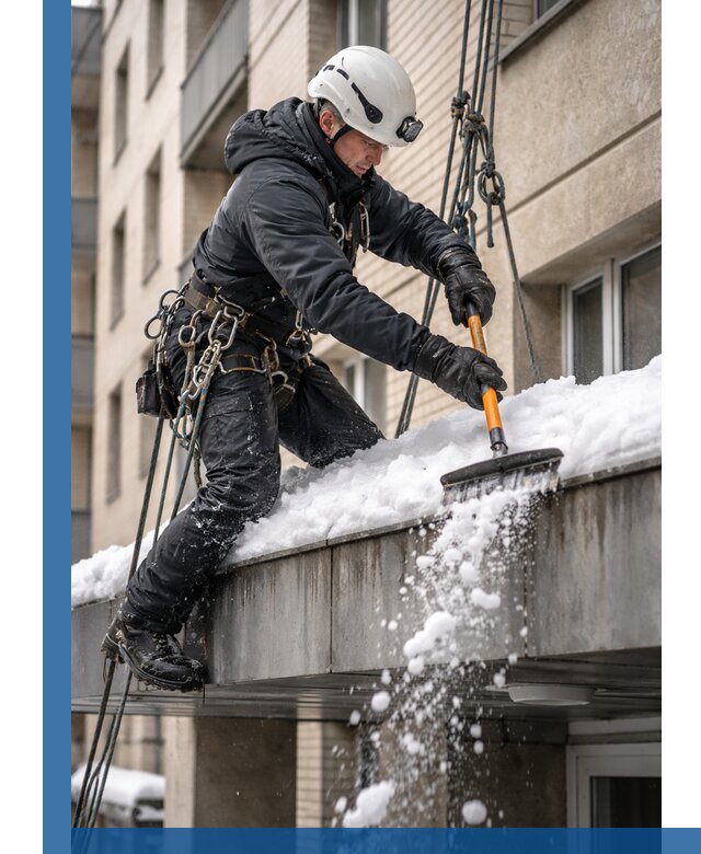 Очистка козырьков от снега в Набережных Челнах круглогодично безопасно