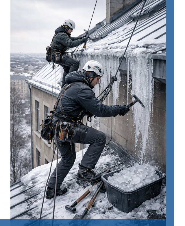 Удаление наледи с кровли в Набережных Челнах от 5587 р. | ВЫСОТНИК-Нбр