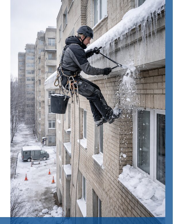 Удаление наледи с карнизов в Набережных Челнах от 356 р. | ВЫСОТНИК-Нбр