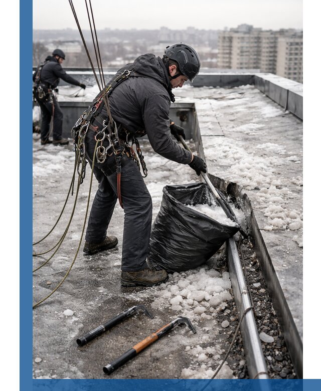 Аварийная очистка кровли в Набережных Челнах от промальпинистов