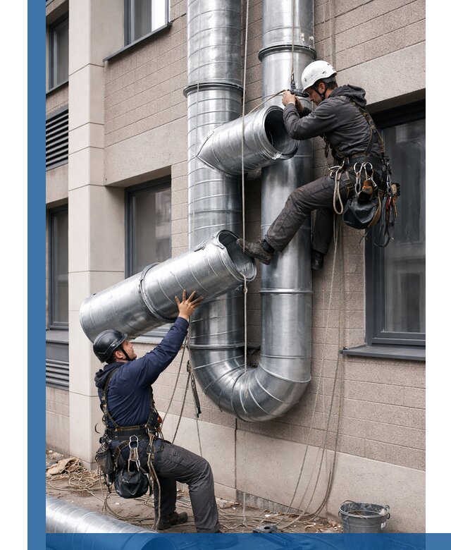 Монтаж фасадных воздуховодов в Набережных Челнах с герметизацией и крепежом