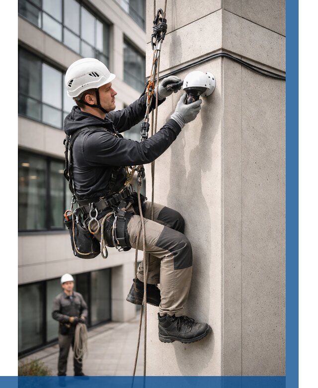 Монтаж камер видеонаблюдения на фасаде в Набережных Челнах от 8634 р.-ВЫСОТНИК-Нбр