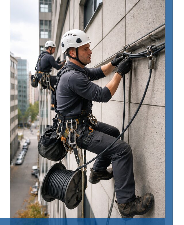 Прокладка кабеля по фасаду в Набережных Челнах от 356 р. | ВЫСОТНИК-Нбр