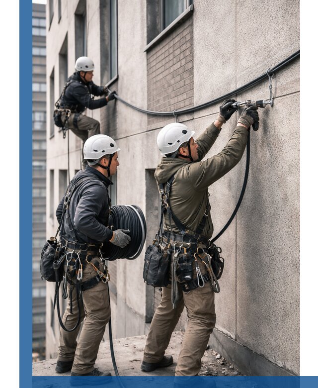 Прокладка кабеля по фасаду в Набережных Челнах, профессиональный монтаж