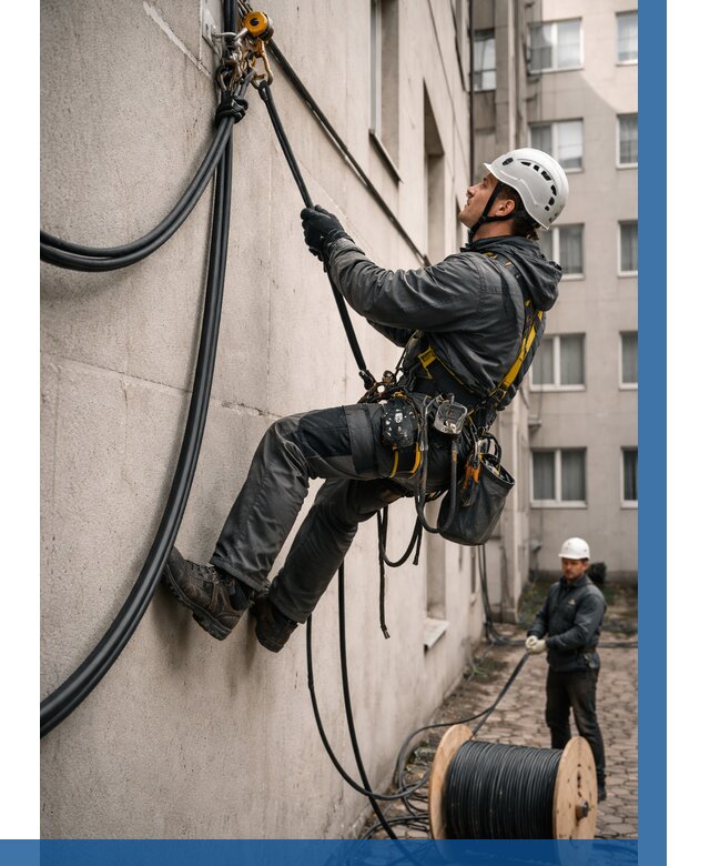 Протяжка кабеля питания на высоте в Набережных Челнах от 457 р. | ВЫСОТНИК-Нбр