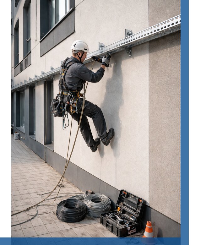 Монтаж кабельных лотков на фасаде в Набережных Челнах от 1219 р. | ВЫСОТНИК-Нбр