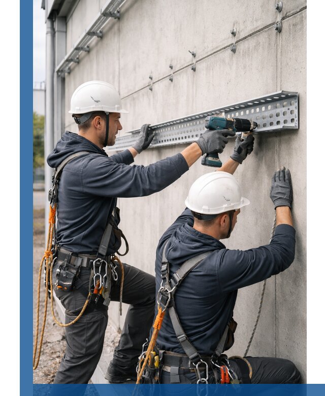 Монтаж кабельных лотков на фасаде зданий в Набережных Челнах с гарантией