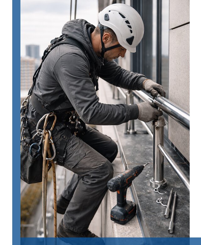 Монтаж ограждений на высоте в Набережных Челнах для зданий и конструкций