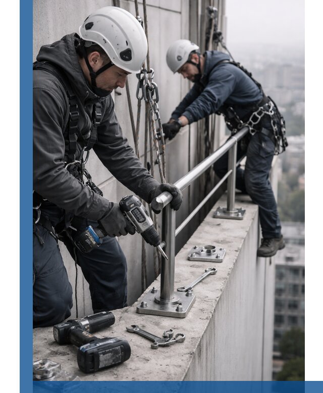 Монтаж перил на высоте в Набережных Челнах для жилых и промобъектов