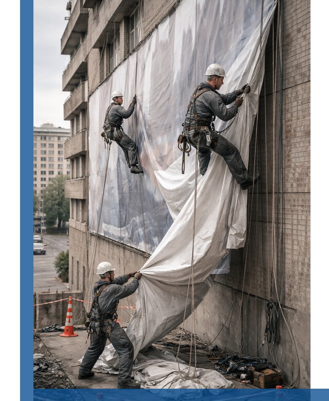 Демонтаж баннеров с фасада в Набережных Челнах оперативно и безопасно