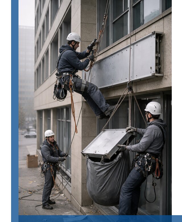 Демонтаж рекламной вывески с высотными работами в Набережных Челнах