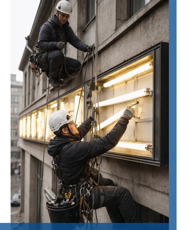 Замена ламп в вывеске в Набережных Челнах под ключ от 3555 р. | ВЫСОТНИК-Нбр