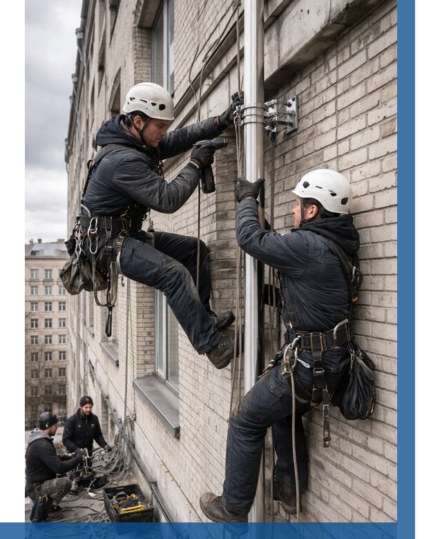 Монтаж флагштока на здании в Набережных Челнах от 6603 р. | ВЫСОТНИК-Нбр