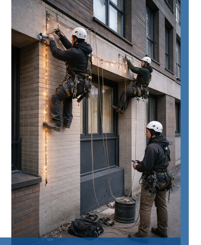 Монтаж гирлянд на фасаде в Набережных Челнах от 3555 р. | ВЫСОТНИК-Нбр