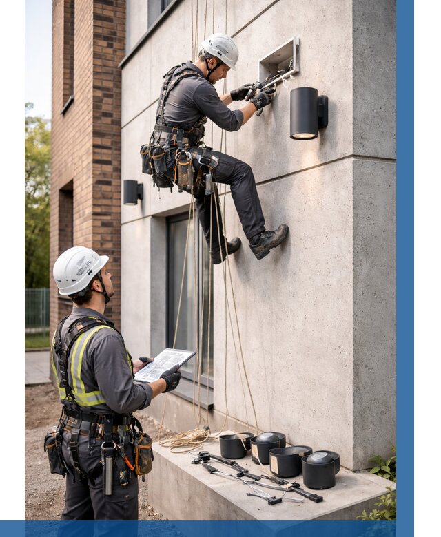 Монтаж фасадного освещения в Набережных Челнах от 2540 р. | ВЫСОТНИК-Нбр