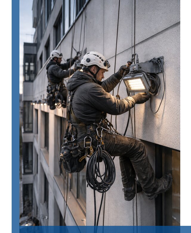 Монтаж фасадного освещения в Набережных Челнах установка и подключение