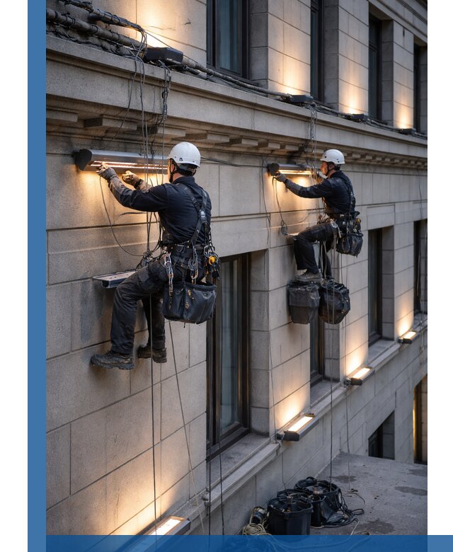 Монтаж архитектурной подсветки фасадов зданий в Набережных Челнах