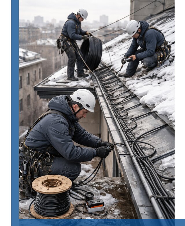 Монтаж греющего кабеля на кровле в Набережных Челнах под ключ