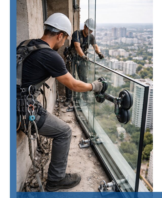 Монтаж стеклянных ограждений под ключ с гарантией в Набережных Челнах