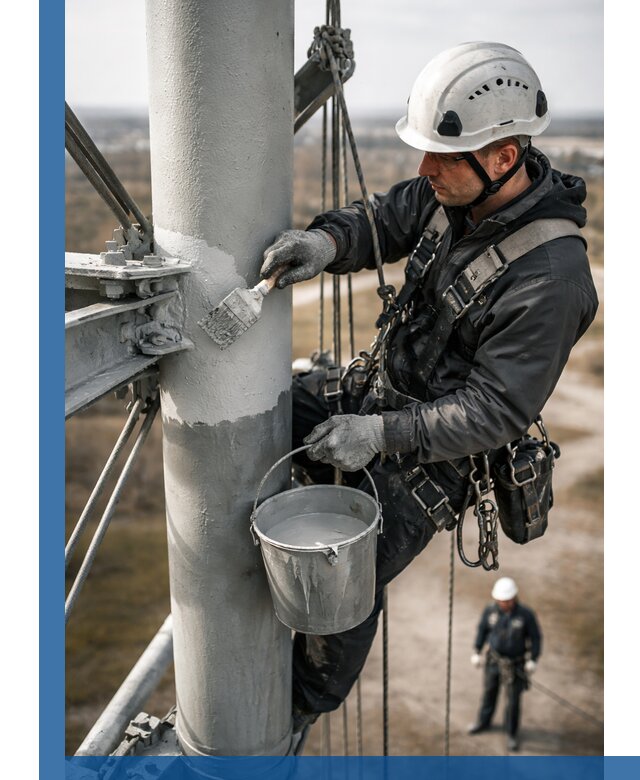 Покраска мачт связи в Набережных Челнах промышленными альпинистами