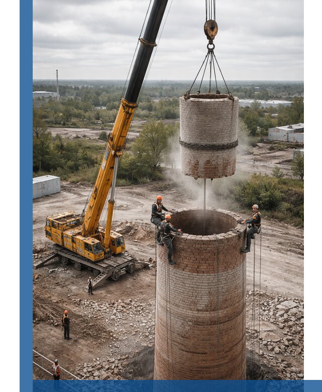 Демонтаж дымовой трубы в Набережных Челнах с гарантиями безопасности