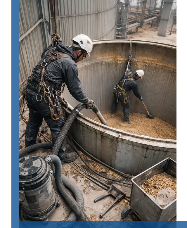 Профессиональная чистка зерновых бункеров в Набережных Челнах с выездом