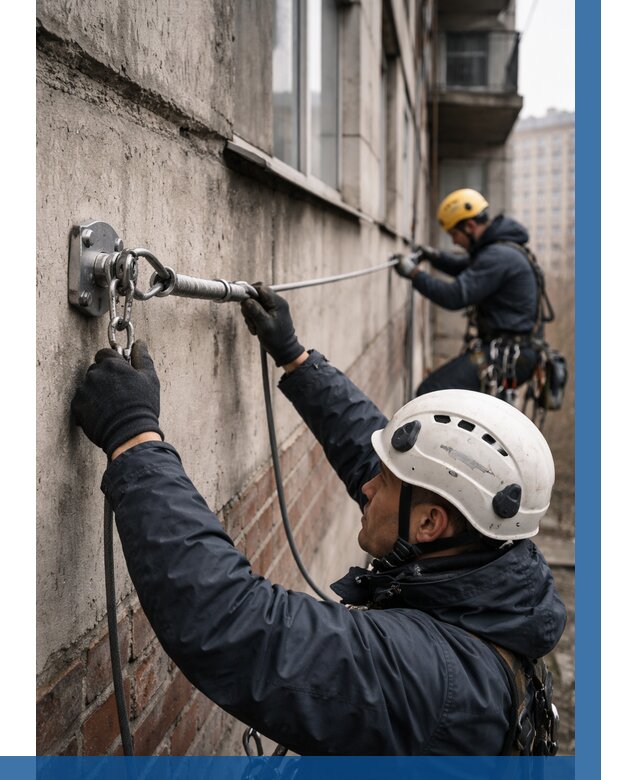 Монтаж анкерных линий в Набережных Челнах от 3047 р. | ВЫСОТНИК-Нбр